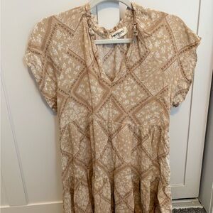 Impressions Tan and Cream Mini Dress
